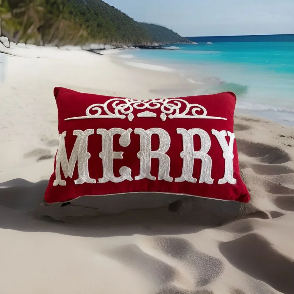 ENVOGUE MERRY Rectangle Pillow Decorative Christmas 100% Cotton Feather? Zip